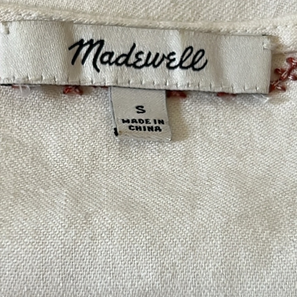 Madewell Linen Blend Embroidered-Sleeve Popover Midi Dress Size Small - Picture 8 of 9